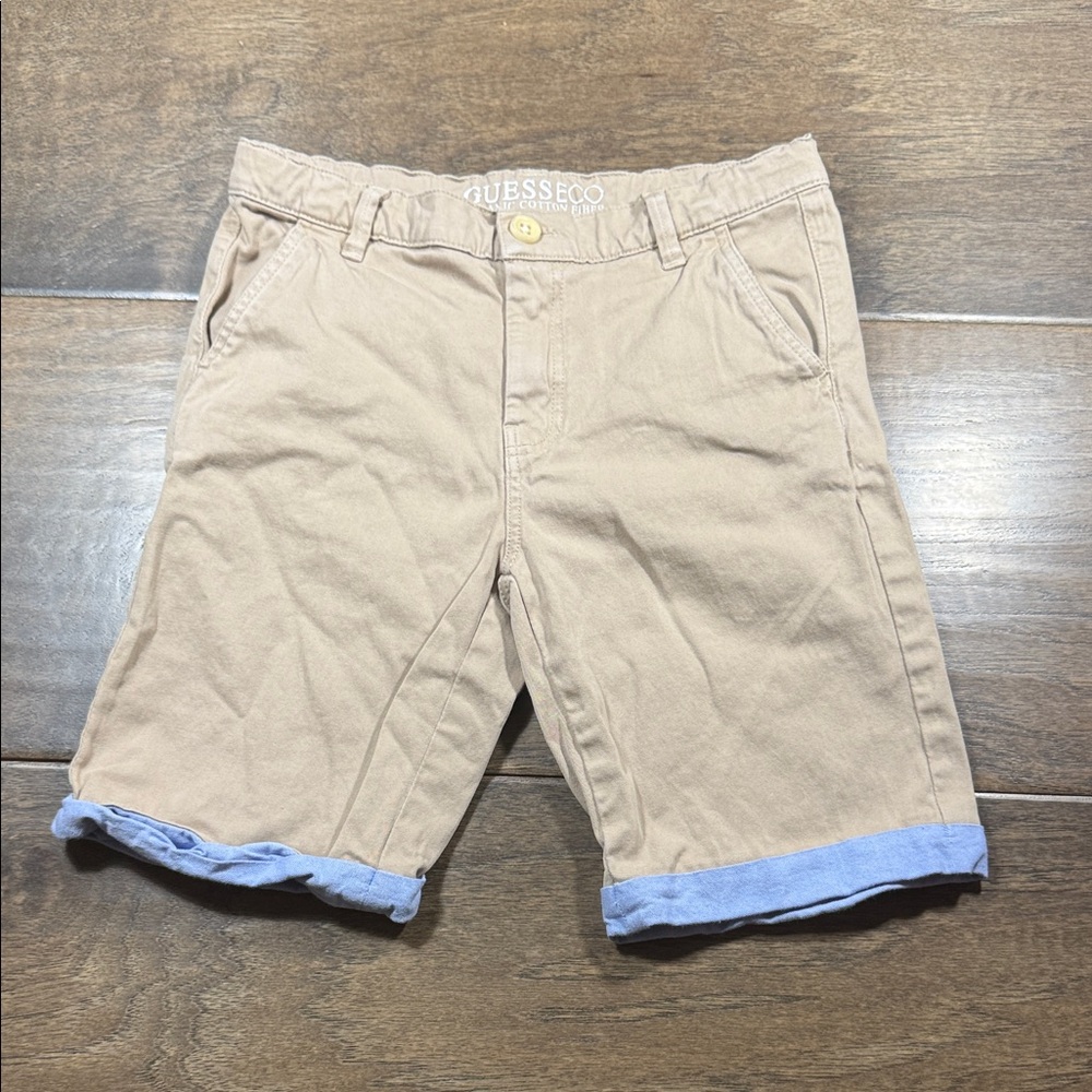 Guess Eco boys Shorts Tan with Light Blue Trim